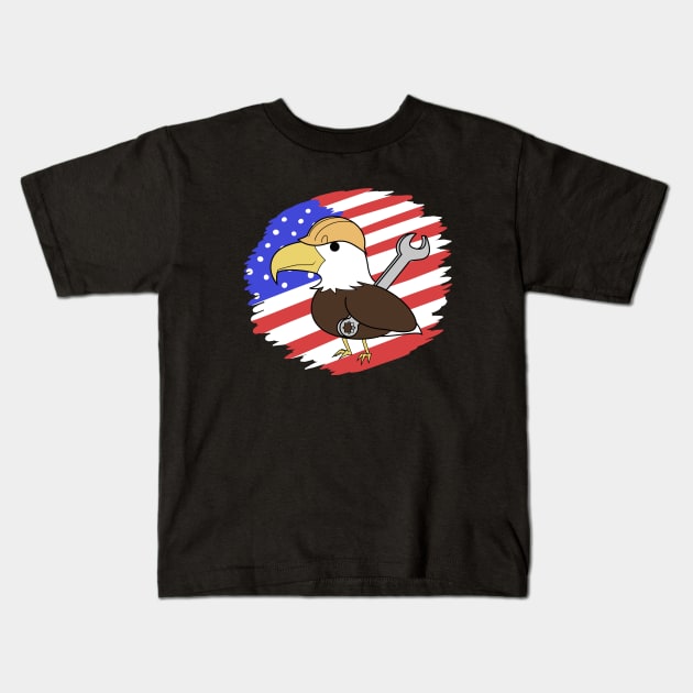 US Flag Labor Day Cute Bald Eagle Kids T-Shirt by Zeeph